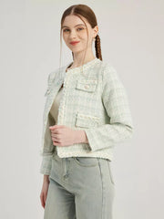 Elegant Crewneck Polyester Solid Color Temperament Style Jacket