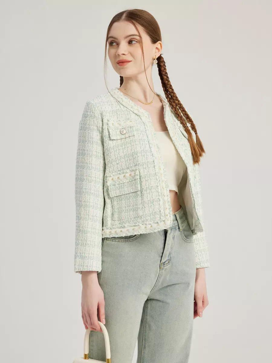 Elegant Crewneck Polyester Solid Color Temperament Style Jacket