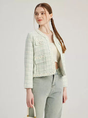 Elegant Crewneck Polyester Solid Color Temperament Style Jacket