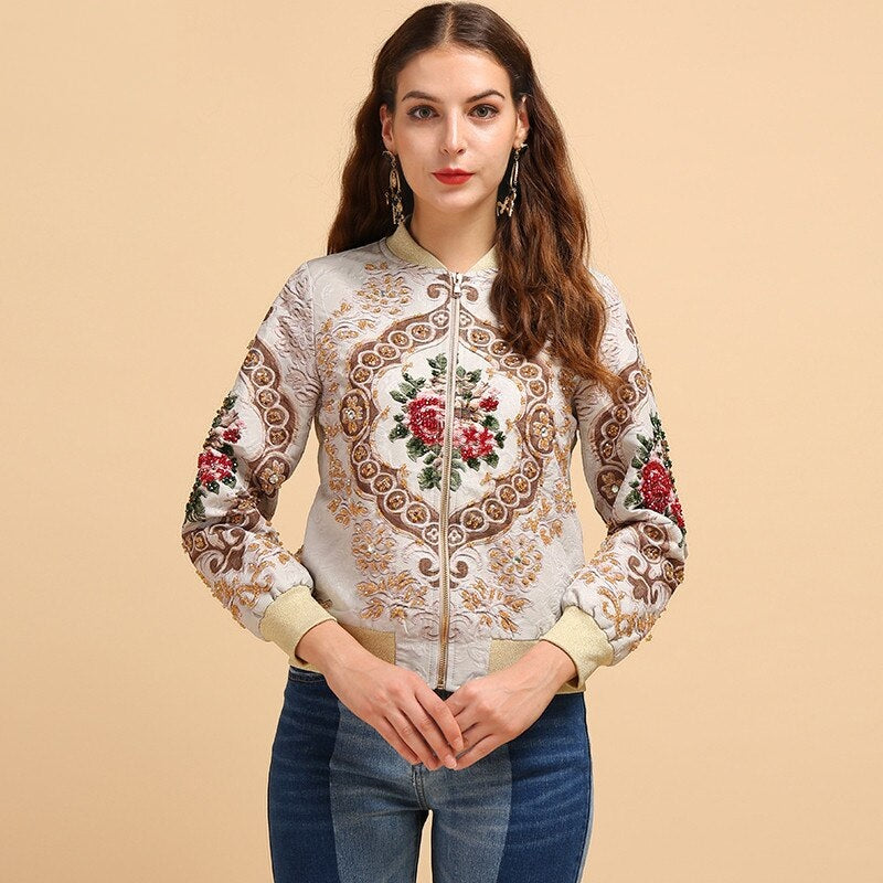 Elegant Crystal Beading Jacquard Jacket