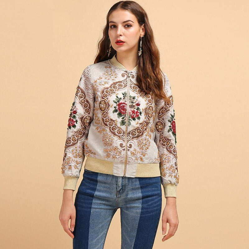 Elegant Crystal Beading Jacquard Jacket