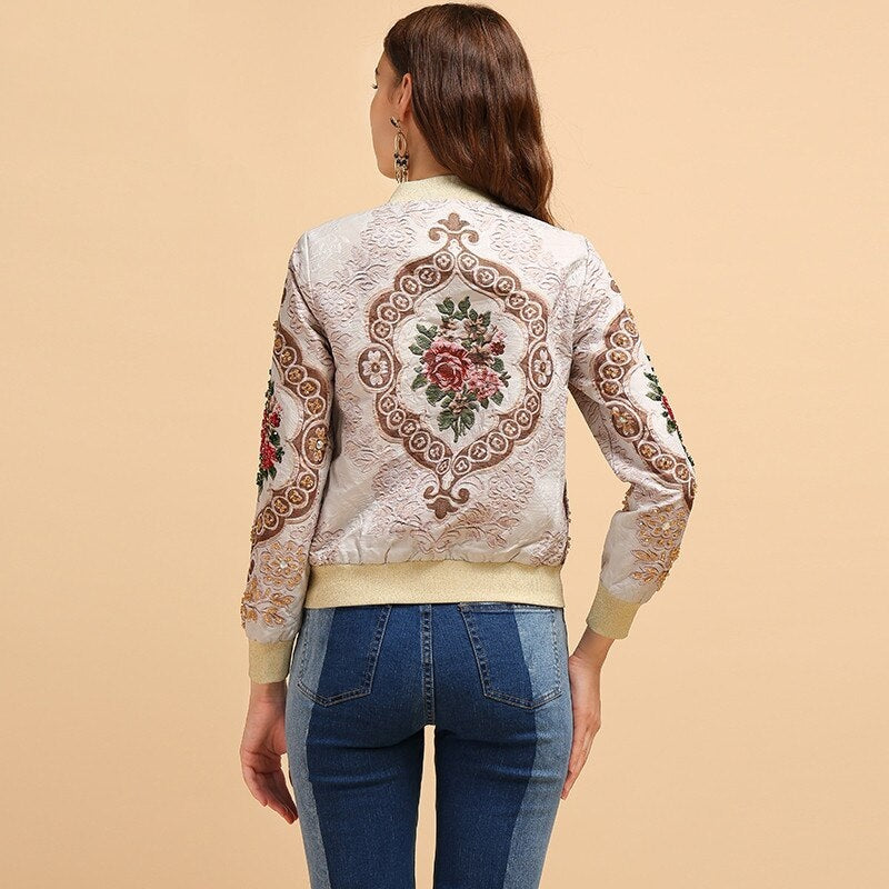 Elegant Crystal Beading Jacquard Jacket