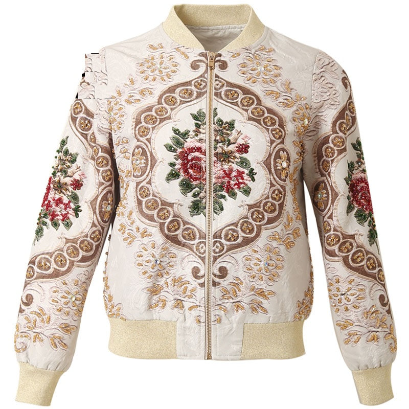 Elegant Crystal Beading Jacquard Jacket