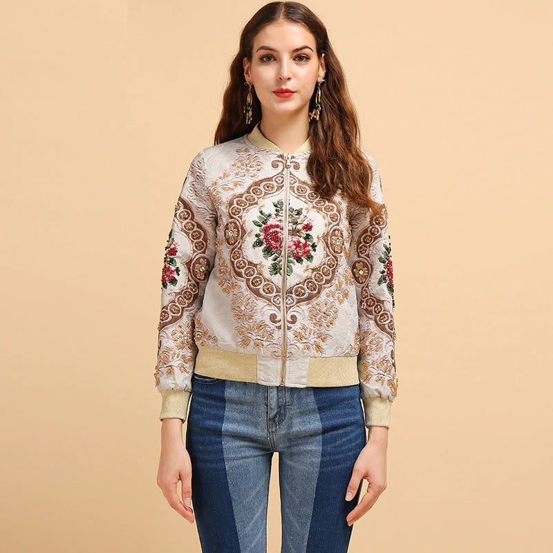 Elegant Crystal Beading Jacquard Jacket