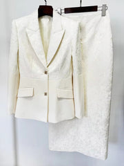 Elegant Designer Patchwork Blazer Long Skirt 2 Piece Set