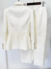 Elegant Designer Patchwork Blazer Long Skirt 2 Piece Set