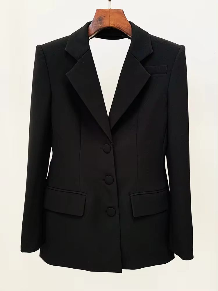 Elegant Designer Rhinestone Diamonds Beaded Backless Long Blazer