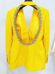 Elegant Designer Rhinestone Diamonds Beaded Backless Long Blazer