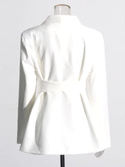 Elegant Designer Spliced Belt O Neck Hollow Out Long Sleeve Blazer