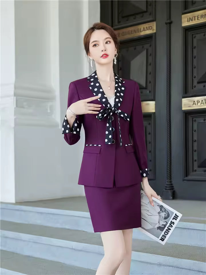 Formal Double Breasted Scarf Collar Office Blazer and Pants 2 Pieces Outfits