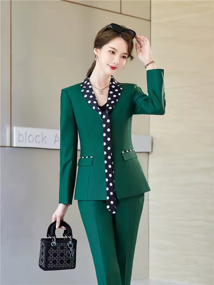 Elegant Double Breasted Scarf Collar Office Blazer and Pants 2 Pieces Outfits