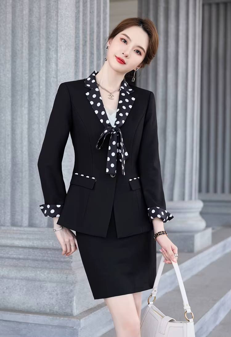 Formal Double Breasted Scarf Collar Office Blazer and Pants 2 Pieces Outfits