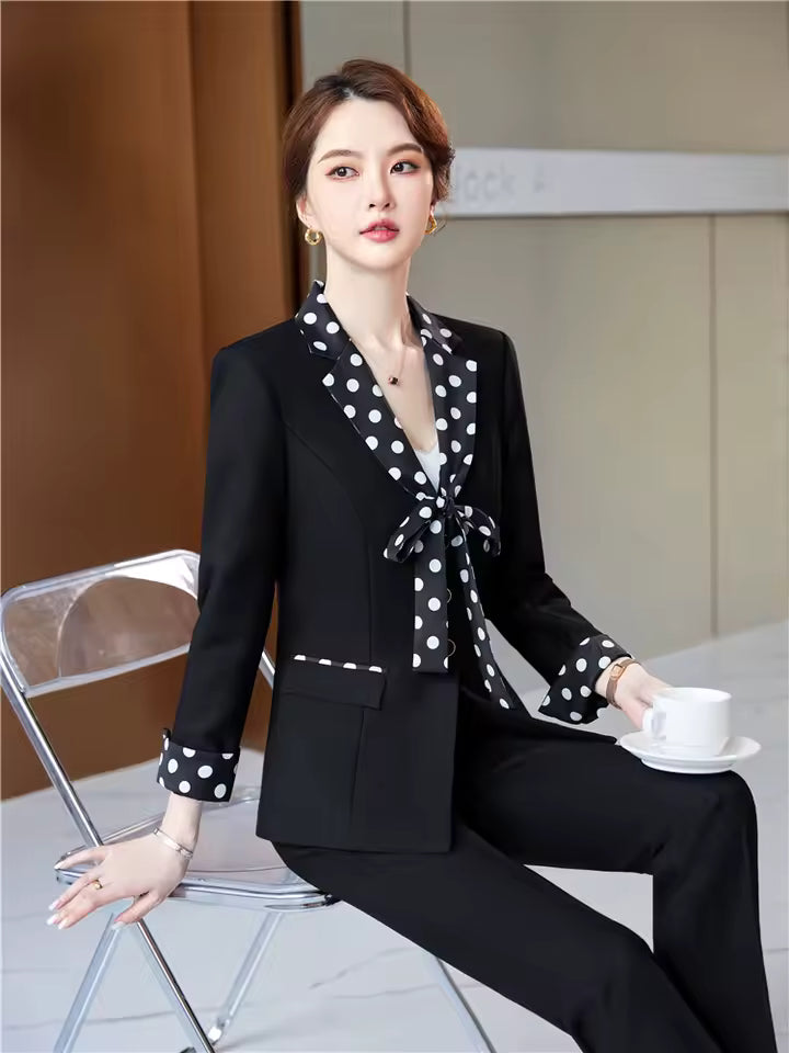Elegant Double Breasted Scarf Collar Office Blazer and Pants 2 Pieces Outfits
