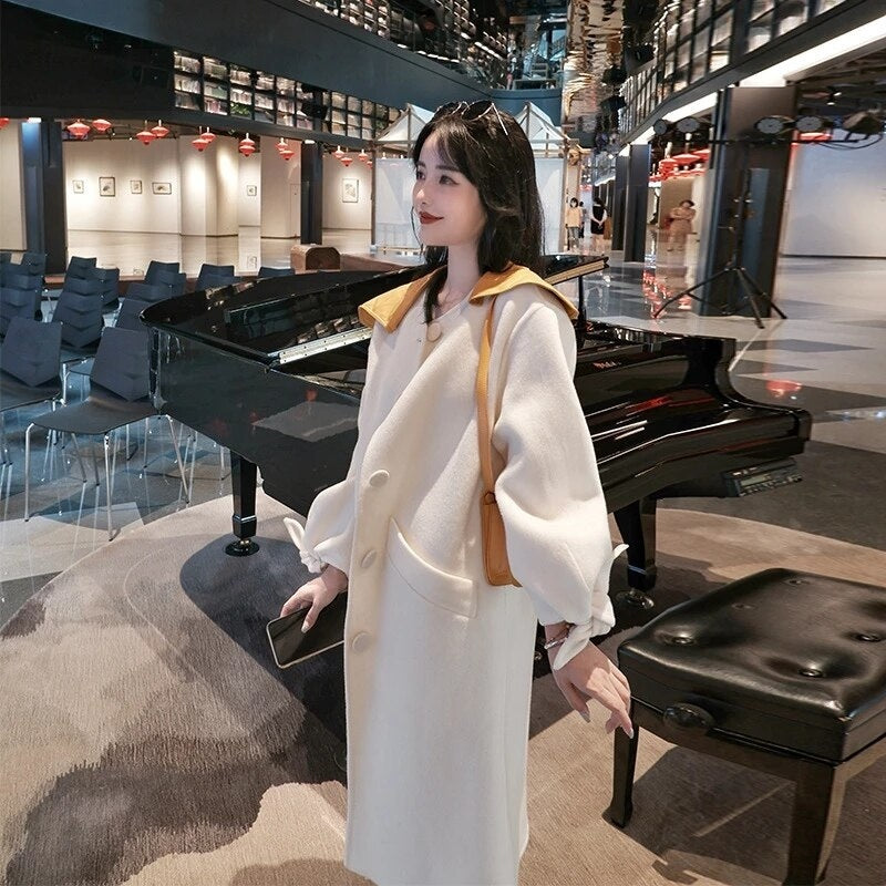 Elegant Double-Sided Handmade Large Lapel Coat