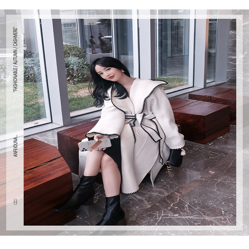 Elegant Double-Sided Woolen Hooded Coat