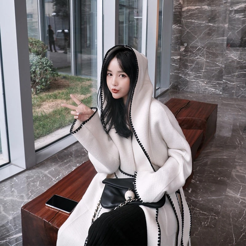 Elegant Double-Sided Woolen Hooded Coat