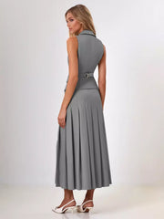 Elegant Double-breasted Lapel Vest And Pleated Long Skirt Two Piece Set