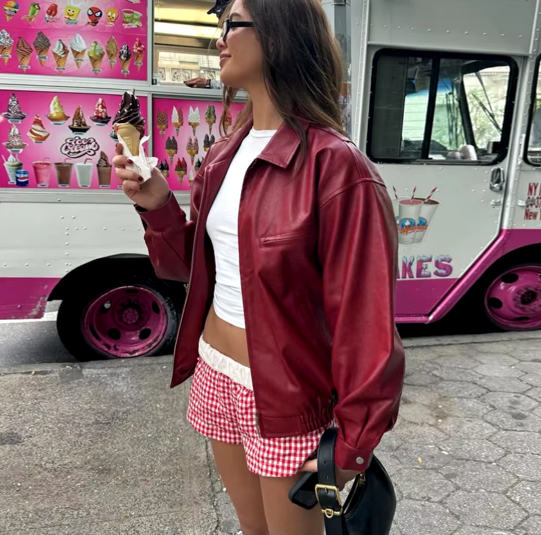 Elegant Faux Leather Lapel Zipper Long Sleeve Street Outwear Jackets
