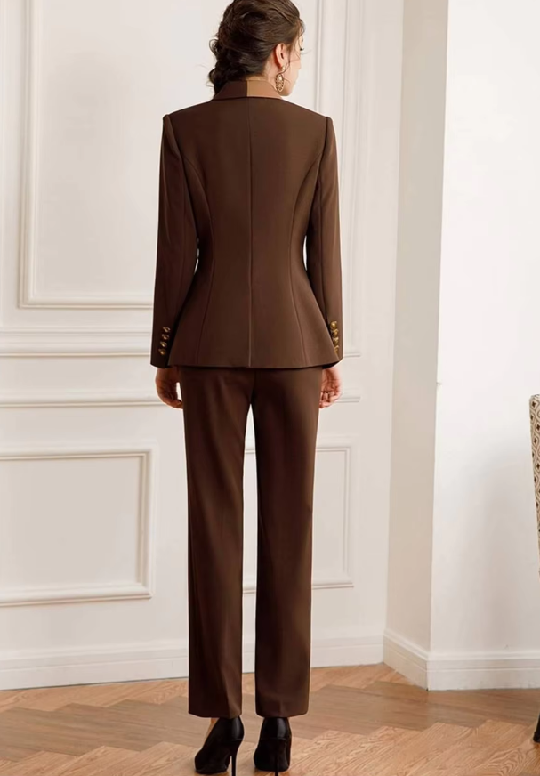 Elegant Formal Double Breasted Peak Lapel Business Blazer Office Lady Slim Fit 2 Piece Suits