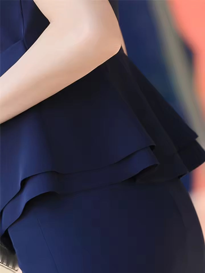 Elegant Formal Lantern Sleeve Blazer And Skirt 2 Piece Suit