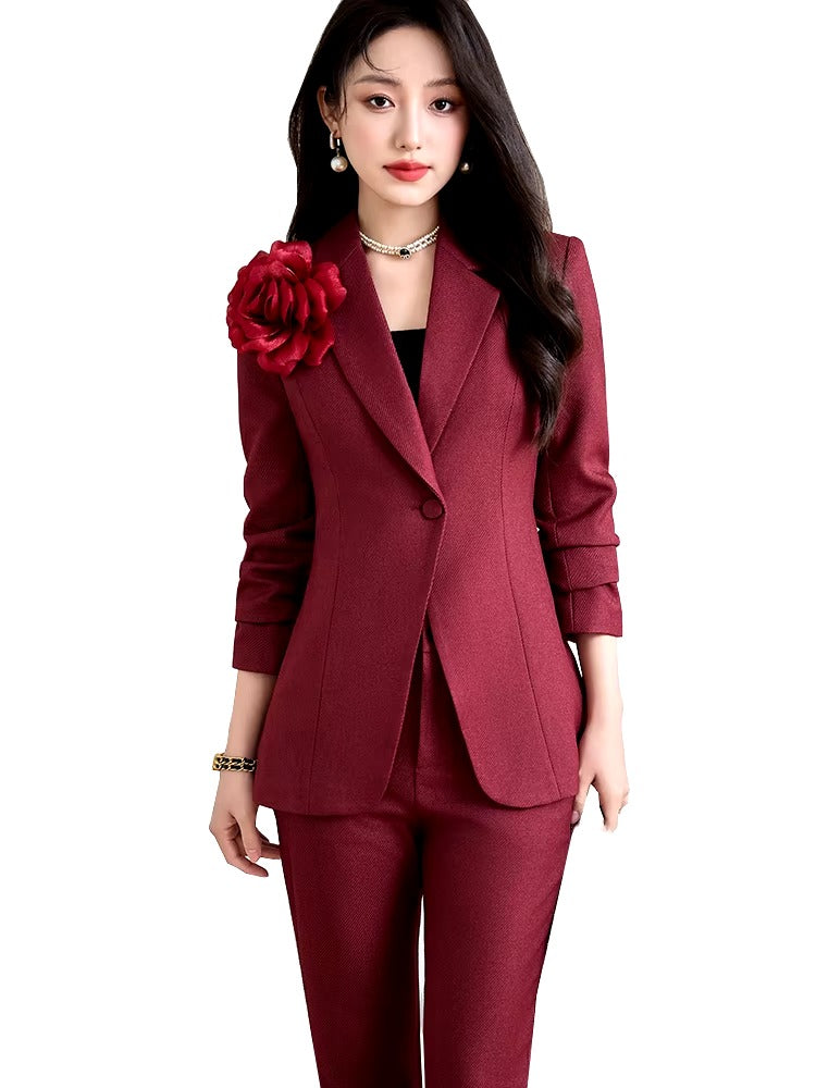 Elegant Formal Single Button Blazer Jacket Coat And Trouser Business Work Wear 2 Piece Pant Suit