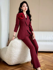 Elegant Formal Single Button Blazer Jacket Coat And Trouser Business Work Wear 2 Piece Pant Suit
