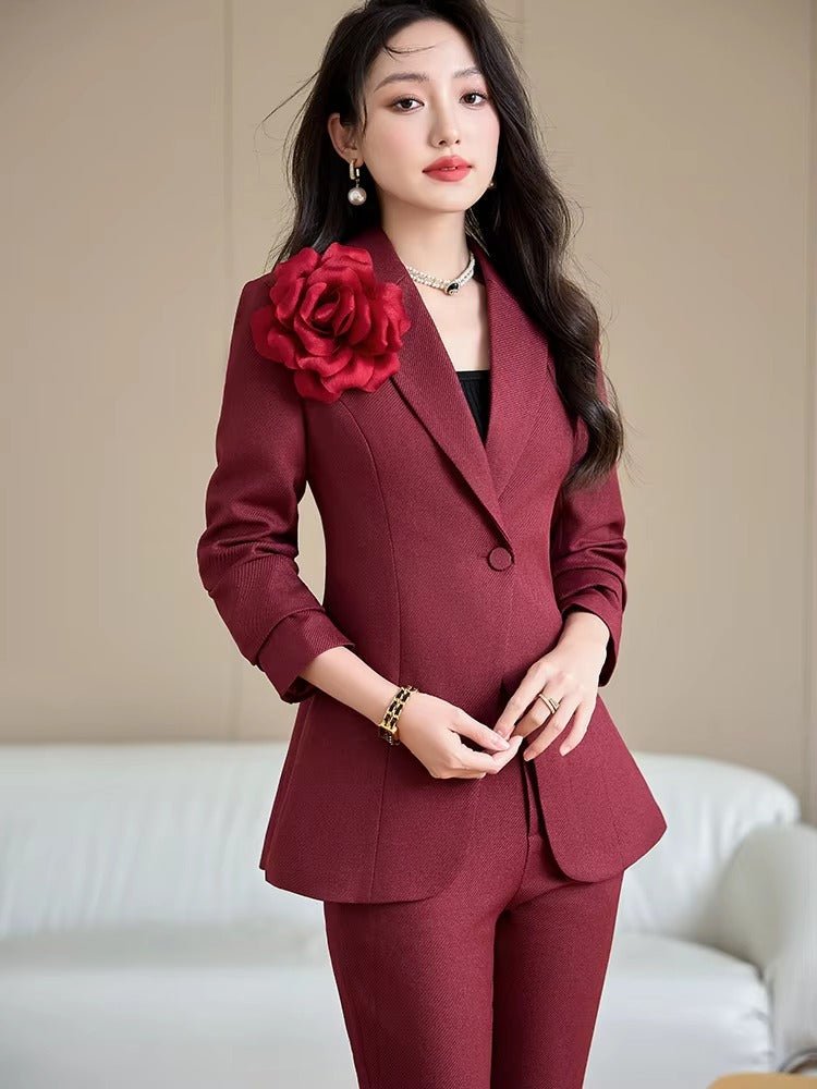 Elegant Formal Single Button Blazer Jacket Coat And Trouser Business Work Wear 2 Piece Pant Suit