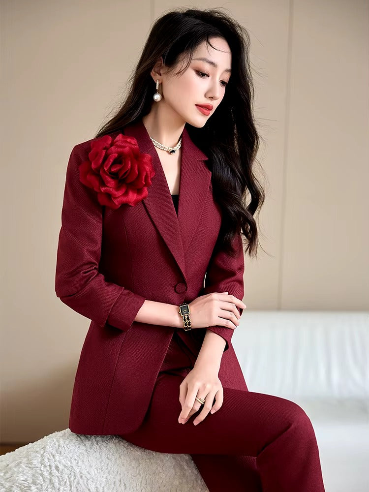 Elegant Formal Single Button Blazer Jacket Coat And Trouser Business Work Wear 2 Piece Pant Suit