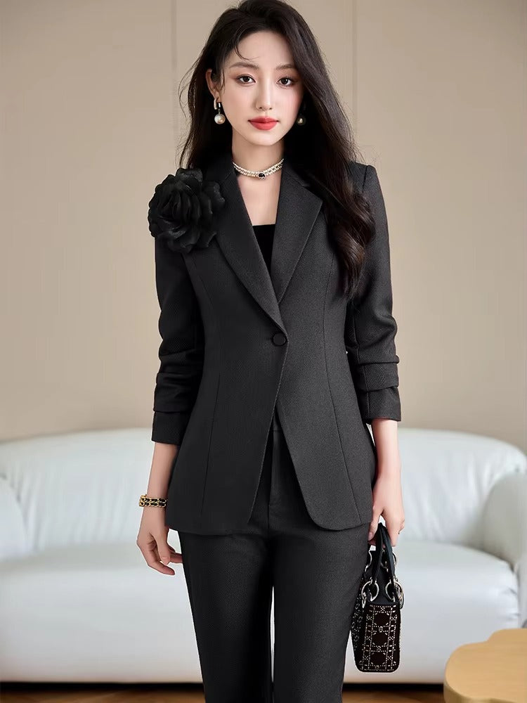 Elegant Formal Single Button Blazer Jacket Coat And Trouser Business Work Wear 2 Piece Pant Suit