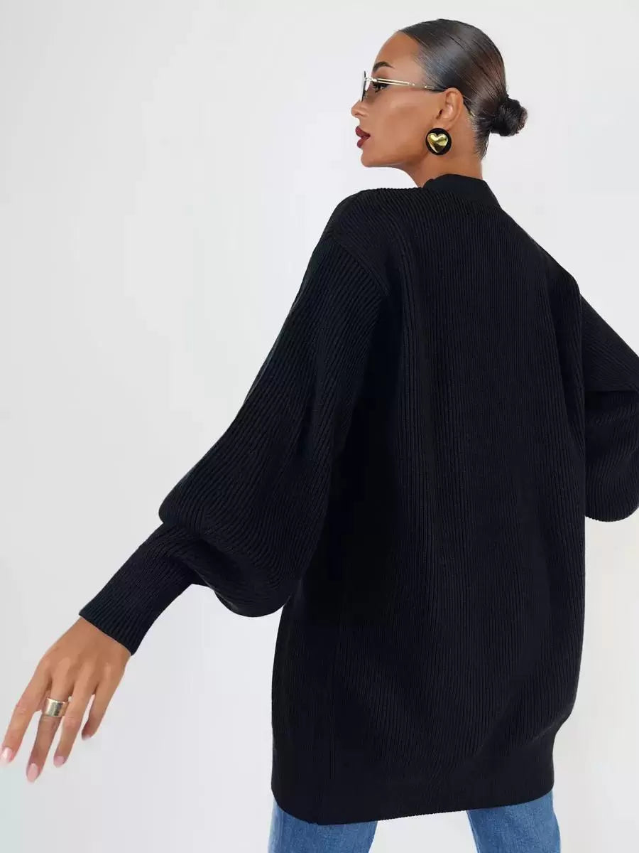 Elegant Front Button Polyester Long Sleeves V-Neck Cardigans Sweaters