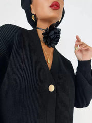 Elegant Front Button Polyester Long Sleeves V-Neck Cardigans Sweaters