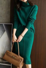 Elegant High Neck Knit Sets Loose Sweater Skirt Sets Dress