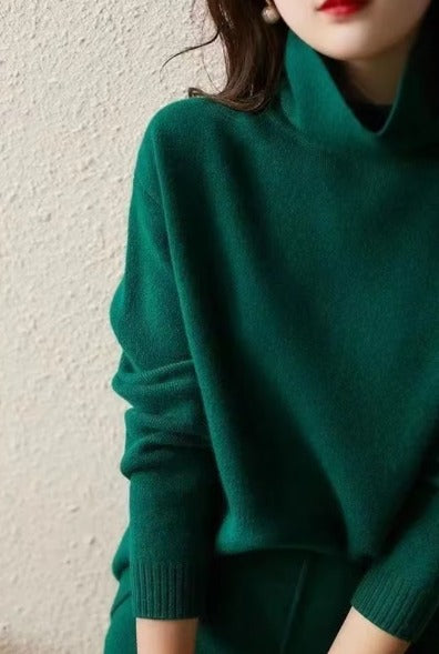 Elegant High Neck Knit Sets Loose Sweater Skirt Sets Dress