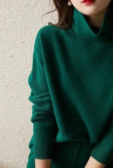 Elegant High Neck Knit Sets Loose Sweater Skirt Sets Dress