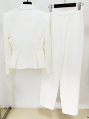 Elegant Hollow Out Single Button Blazer Slit Pants Designer Suit Set