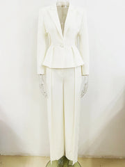 Elegant Hollow Out Single Button Blazer Slit Pants Designer Suit Set