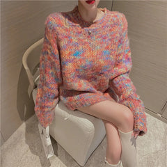 Elegant Knit Long Sleeve Round Neck Loose Outer Wear Sweater