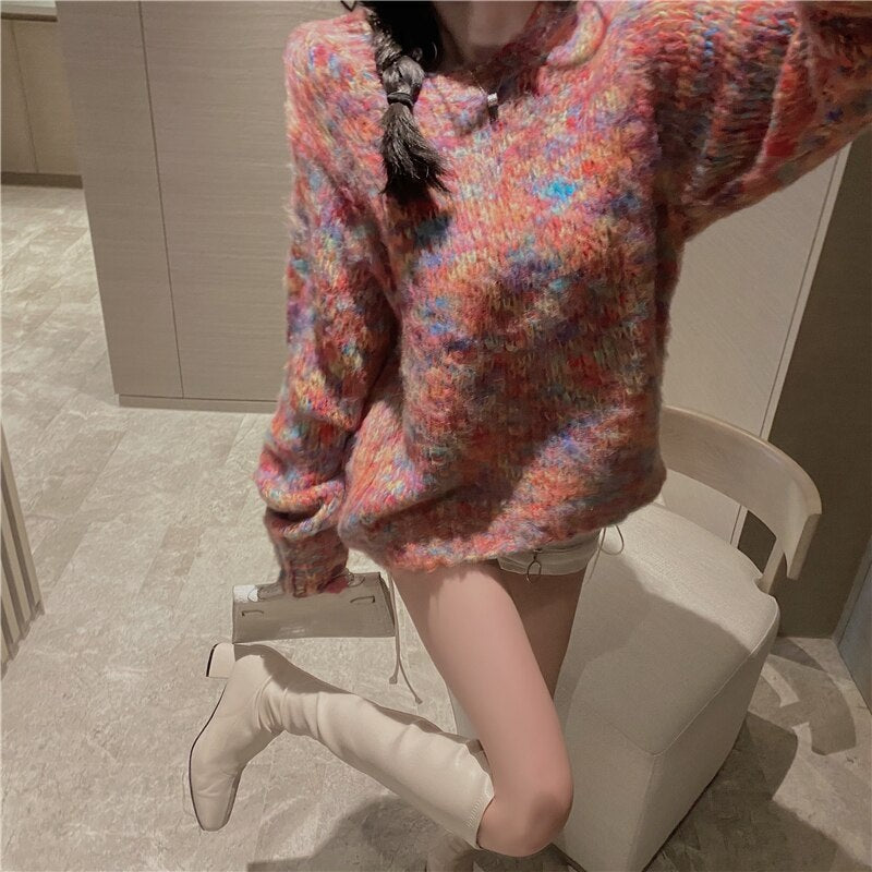 Elegant Knit Long Sleeve Round Neck Loose Outer Wear Sweater