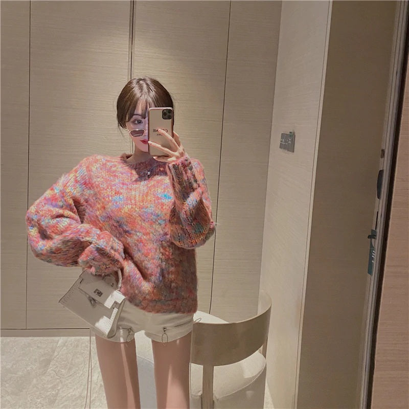 Elegant Knit Long Sleeve Round Neck Loose Outer Wear Sweater