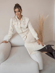 Elegant Knit Viscose Long Sleeve Blazer Skirt Two Piece Set