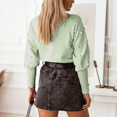Elegant Lantern Sleeve Street Wear Knitted Pullover
