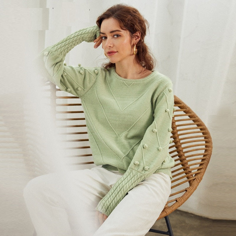 Elegant Lantern Sleeve Street Wear Knitted Pullover