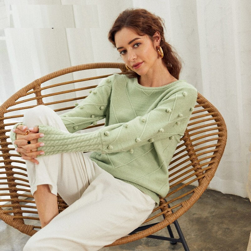 Elegant Lantern Sleeve Street Wear Knitted Pullover