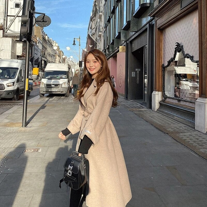 Elegant Lapel Fashion Cashmere Blend Coat