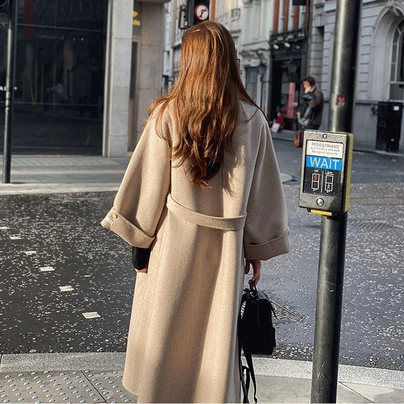 Elegant Lapel Fashion Cashmere Blend Coat