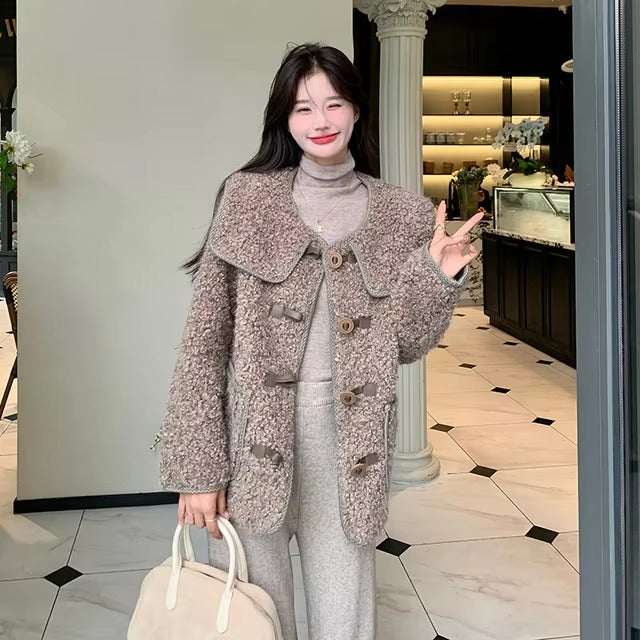 Elegant Lapel Spliced Pockets Single Breasted Warm Jackets