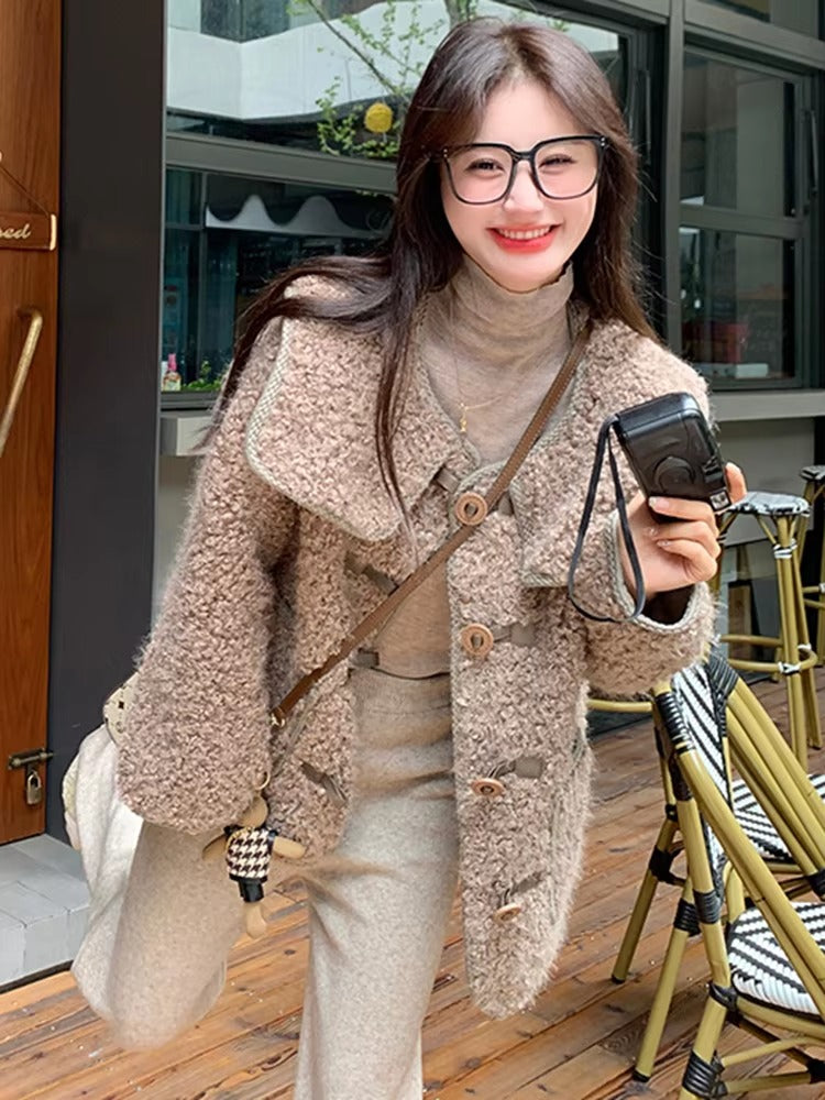 Elegant Lapel Spliced Pockets Single Breasted Warm Jackets
