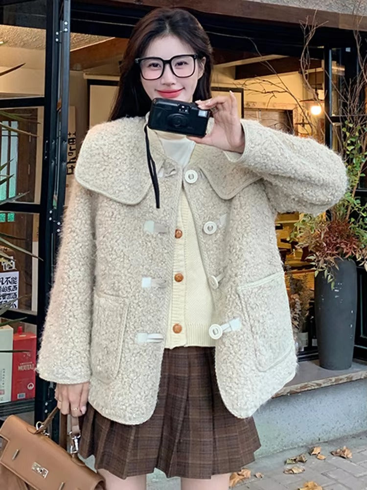 Elegant Lapel Spliced Pockets Single Breasted Warm Jackets