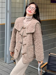 Elegant Lapel Spliced Pockets Single Breasted Warm Jackets