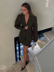 Elegant Long Sleeve Blazer With High Waist Mini Skirt 2 Piece Sets